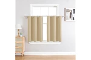 ChrisDowa Small Window Curtains 36 inches Long for Bedroom - Grommet Short Thermal Insulated Room Darkening Curtains for Kitchen (2 Panels, Biscotti Beige, 42 x 36 Inch)