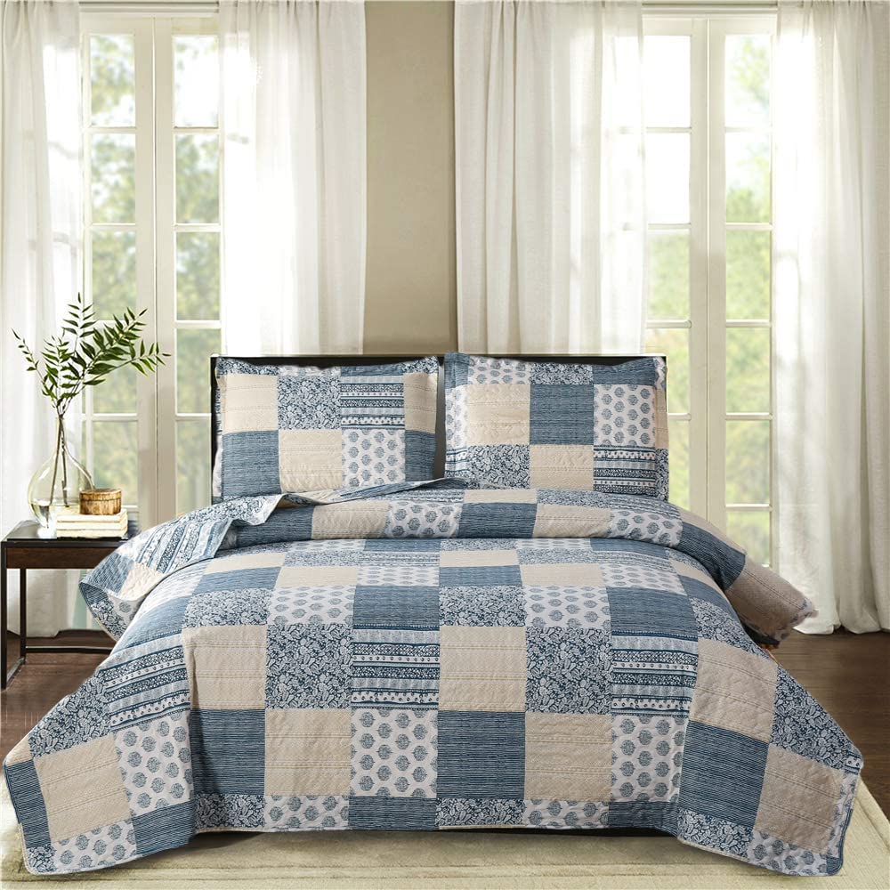 Plaid Quilt Set Queen Size Bedspread Coverlet