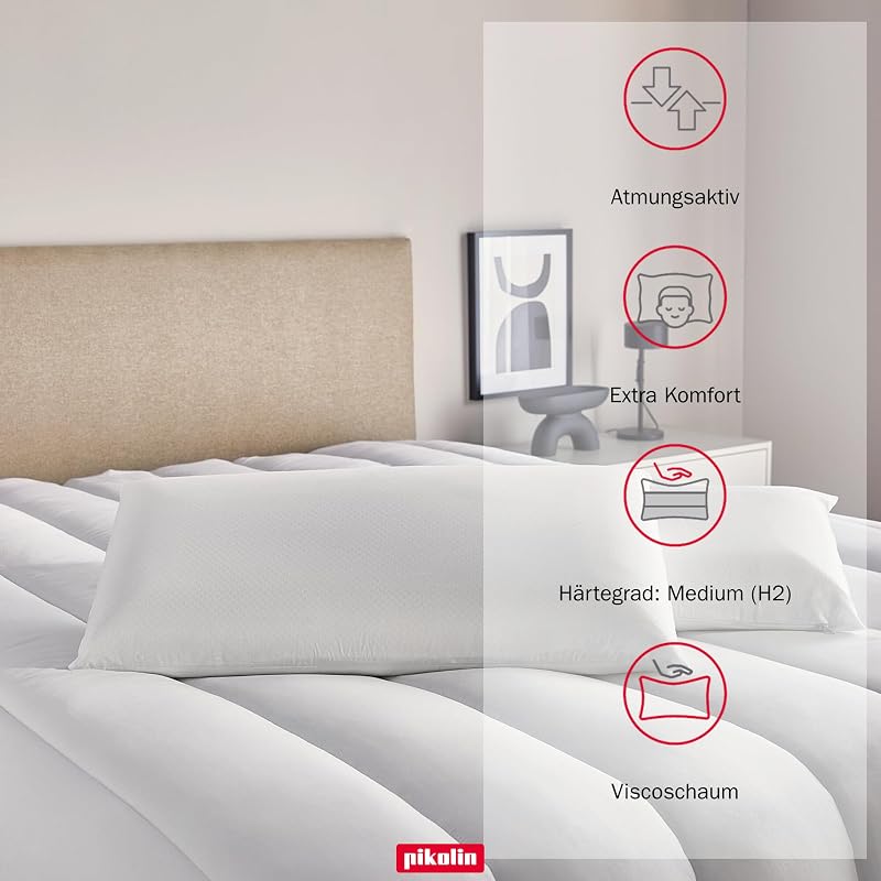 Kopfkissen 70 cm (2er Pack). Viskoelastische Schaumstofffüllung, Nackenstützkissen in Hotel-Qualität, ergonomische Nackenanpassung, alle Schlaftypen, mittlere Festigkeit