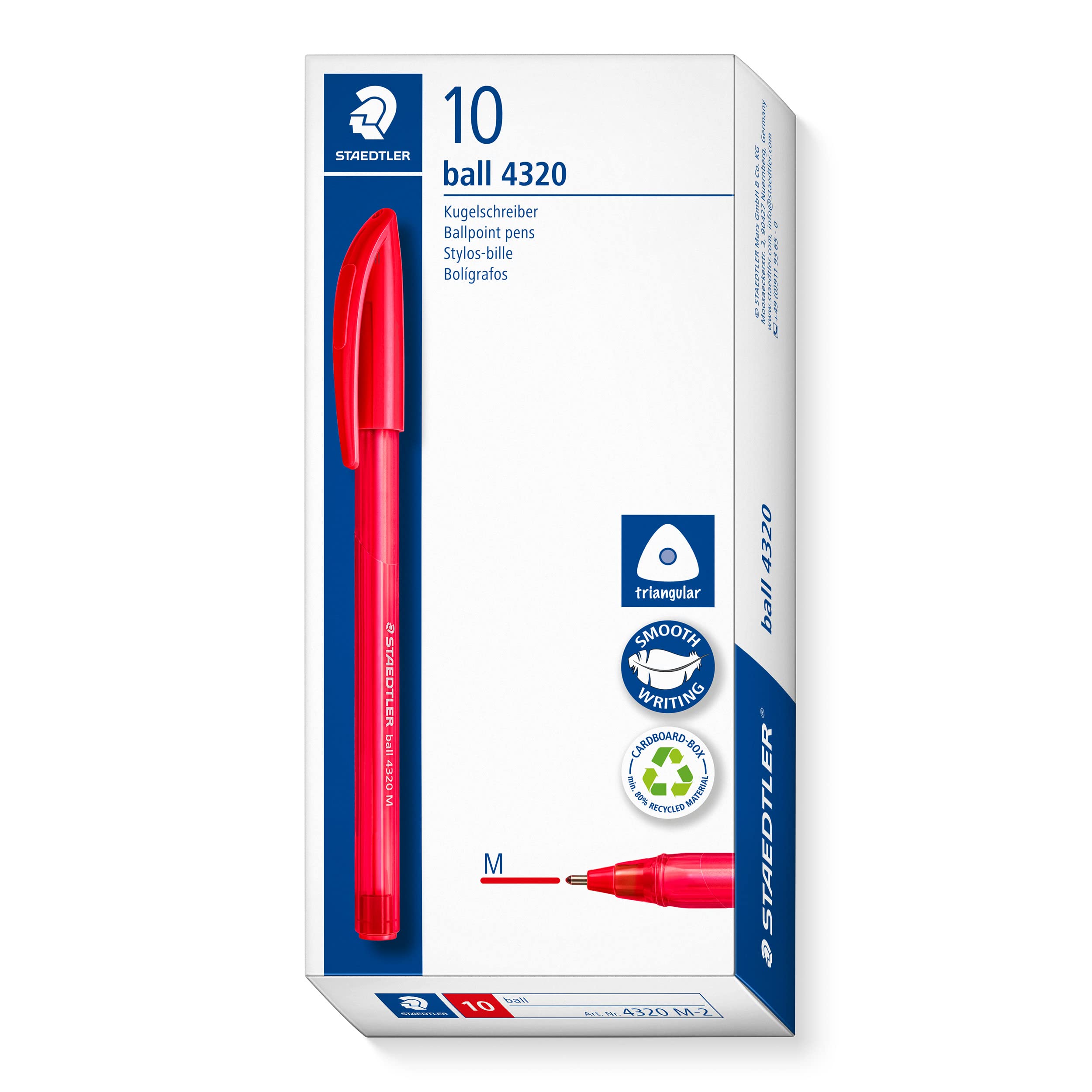 STAEDTLER 4320 M-2 Stick Rainbow Ballpoint Pen - Red (Box of 10)