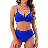 ZAFUL Women High Waisted Bikini Sets Two Piece Swimsuit Push Up Twist Front Ruched Bathing Suit