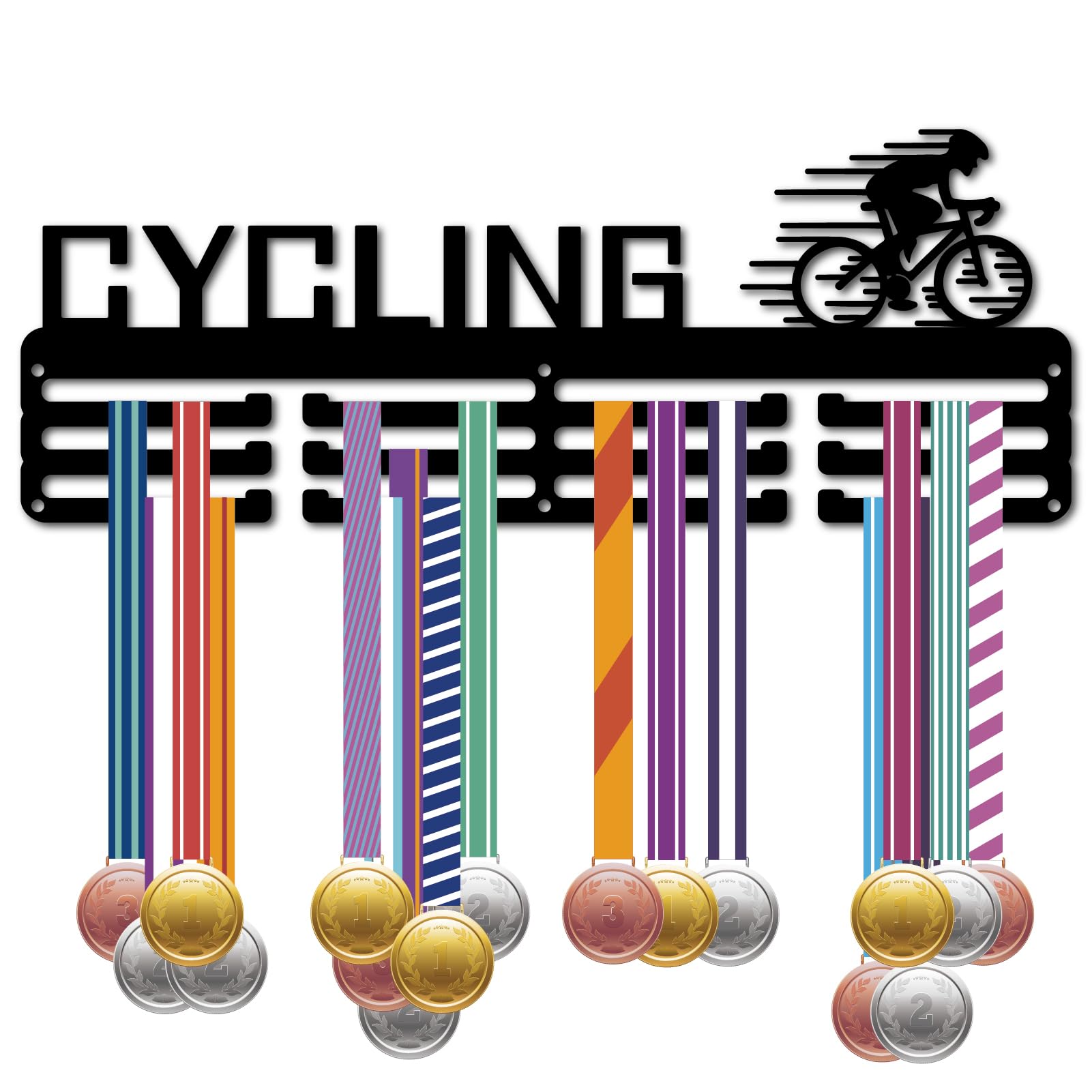 CREATCABIN Cycling Medal Hanger Medal Holder Display Rack Wall Mount Frame Shelf Sports Cyclists Medal Holder Metal Hanger for 60 Medals Awards Ribbon Gymnastics Soccer Triathlon 6x15.7Inch(Black)
