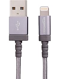 AmazonBasics Nylon Braided USB A to Lightning Compatible Cable - Apple MFi Certified - Dark Grey (3 Feet/0.9 Meter)