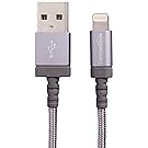 AmazonBasics Nylon Braided USB A to Lightning Compatible Cable - Apple MFi Certified - Dark Grey (6 Feet/1.8 Meter)