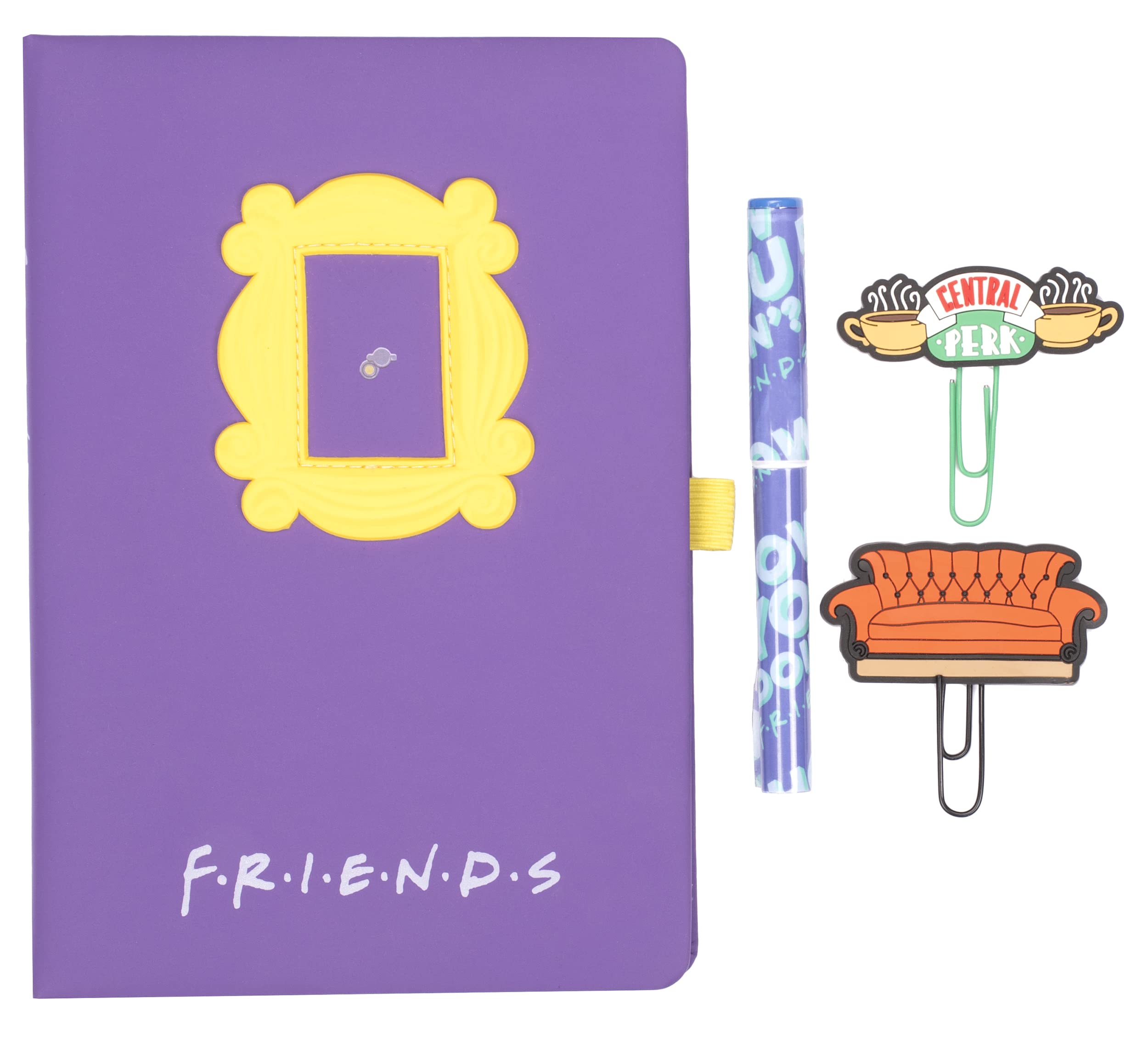 Friends Diary for Womens - Friends Merchandise & Stationary Sets - Notebook A5, Matching Pen, Silicone Paper Clips x 4 Gift for Women