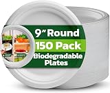 Ask Packaging 9in Bagasse Plates 150 Pack Heavy Duty Compostable