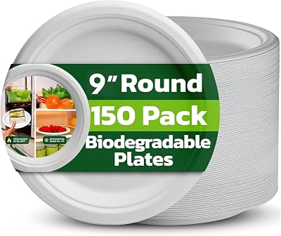 Ask Packaging 9in Bagasse Plates 150 Pack Heavy Duty Compostable