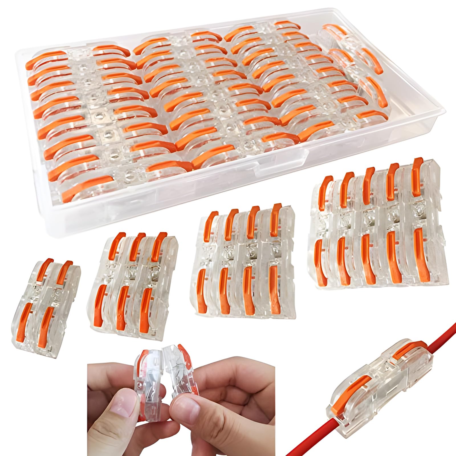 CTRICALVER 26 pcs SPL-1 Compact Wire Connectors, Conductor Wire Clamp Terminal Block with Levers for Solid, Stranded, and Flexible Wire Cables (Red)