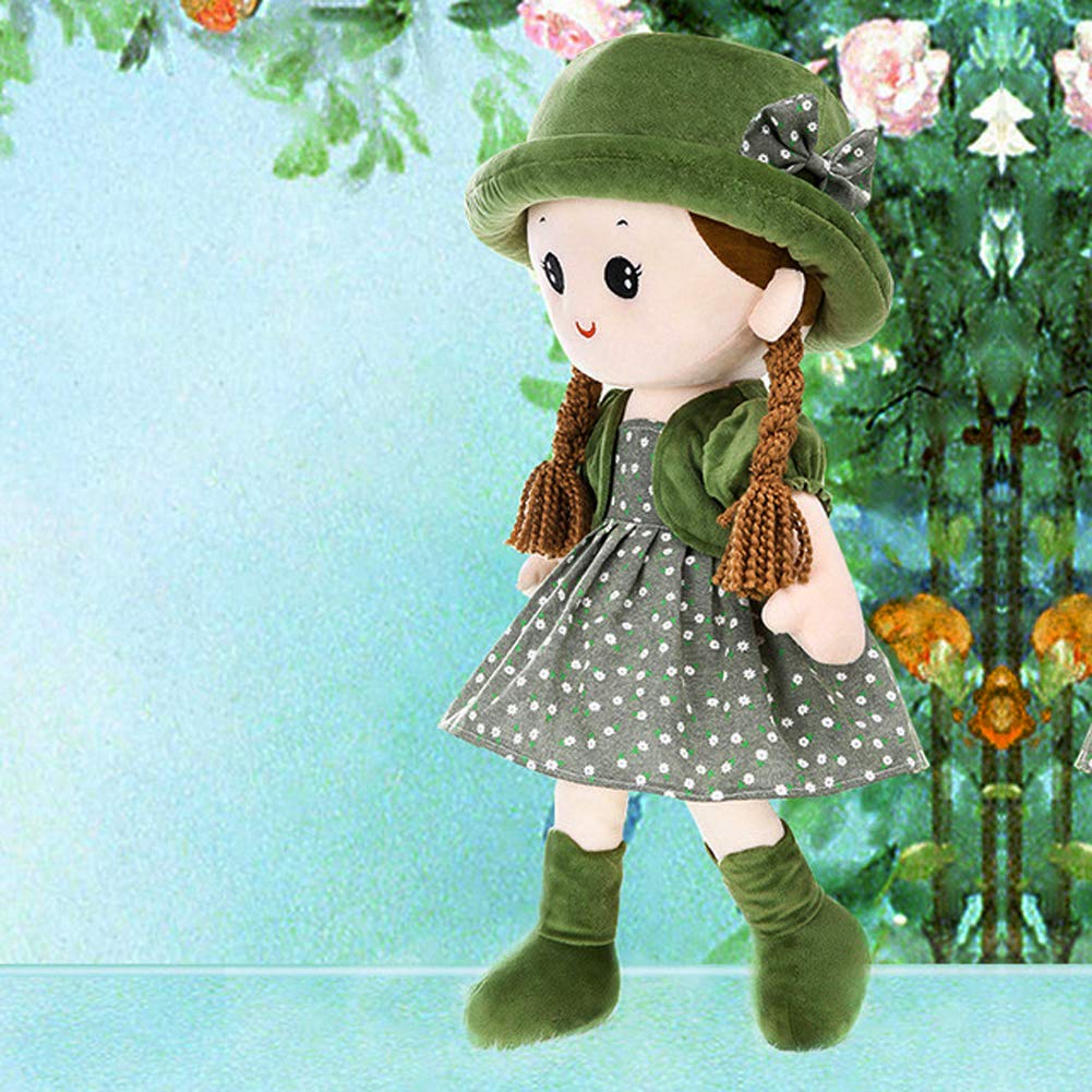 Qchomee Soft Rag Doll Plush First Doll Toys For Girls Cute Cartoon Rag Doll Cuddly Little Doll Fairy Tale Princess Ragdoll Toy Room Decoration Doll Birthday Christmas Best Gift 35CM (Green)