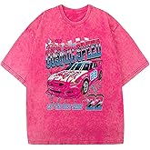 Cayxatiu Mens Graphic T-Shirts Oversized Vintage Car Shirts for Men Racing Tshirt Streetwear Baggy Washed Drop Shoulder Tees