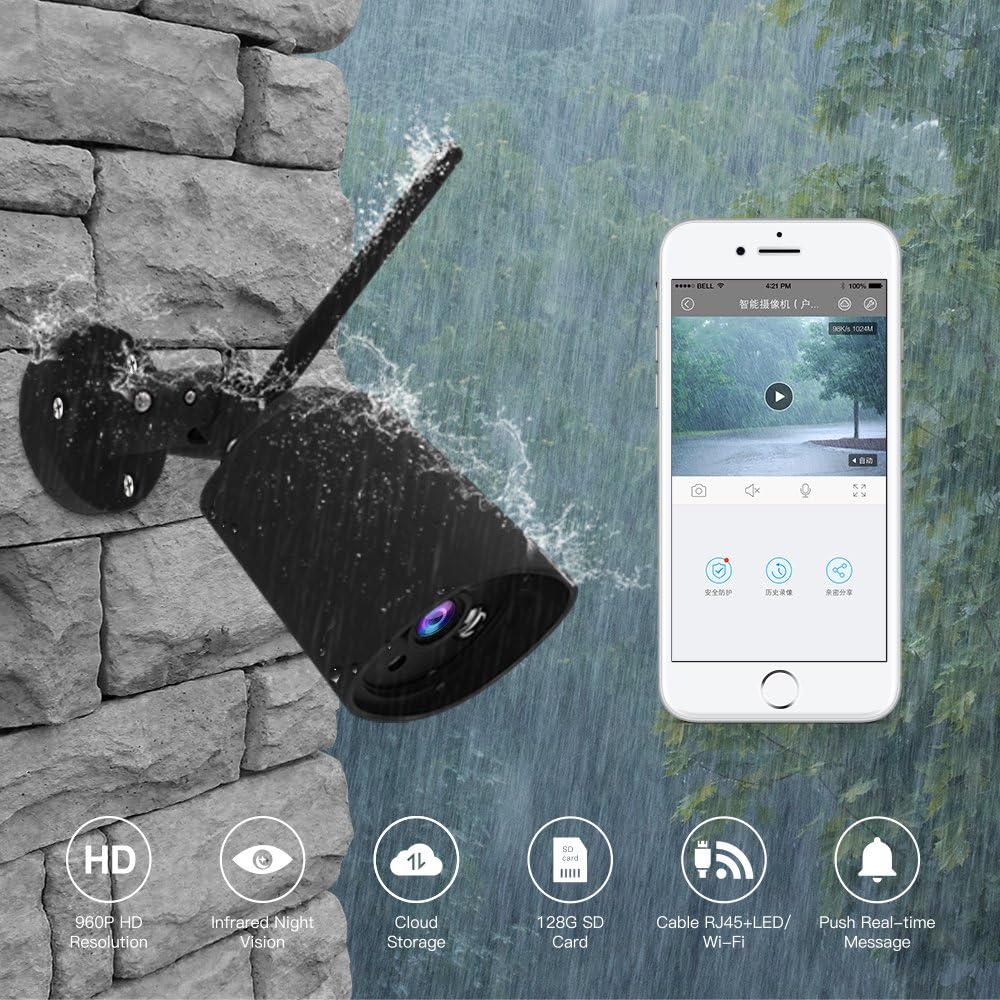LAYGUDRAS Clever Dog Authorized 960P Outdoor Security IP WiFi Camera Warterproof Dustproof Wireless WiFi Camera Support Cloud SD Card 128G with Night Vision,Alert Message for iOS Android (Black)