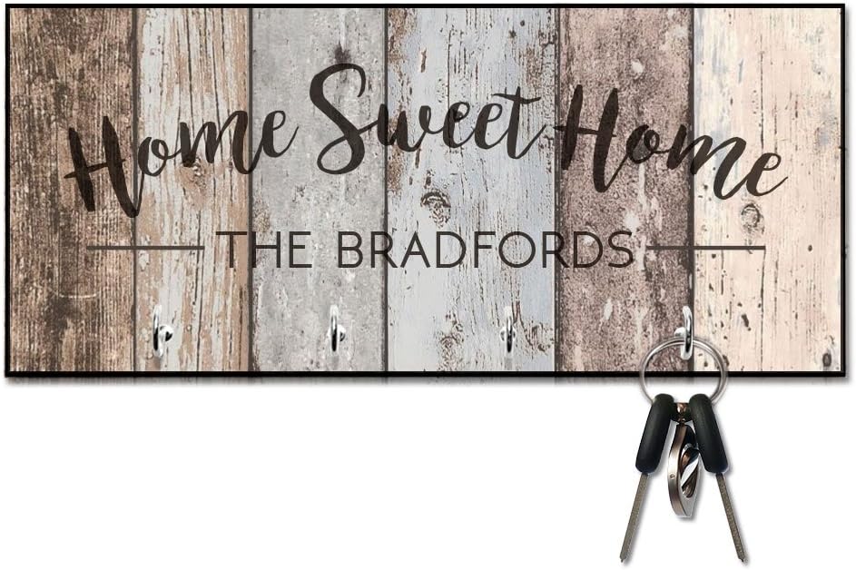Personalized Rustic Wood Plank Look Home Sweet Home Key Hanger