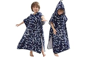 BANGSAUR Kids Beach Pool Bath Hooded Poncho Towel, 100% Cotton Surf Changing Towels Wrap, Baby Toddler Girl Boys 3-12 Years (Blue Wave,9-12Years/Height:49"-59";125-150cm)
