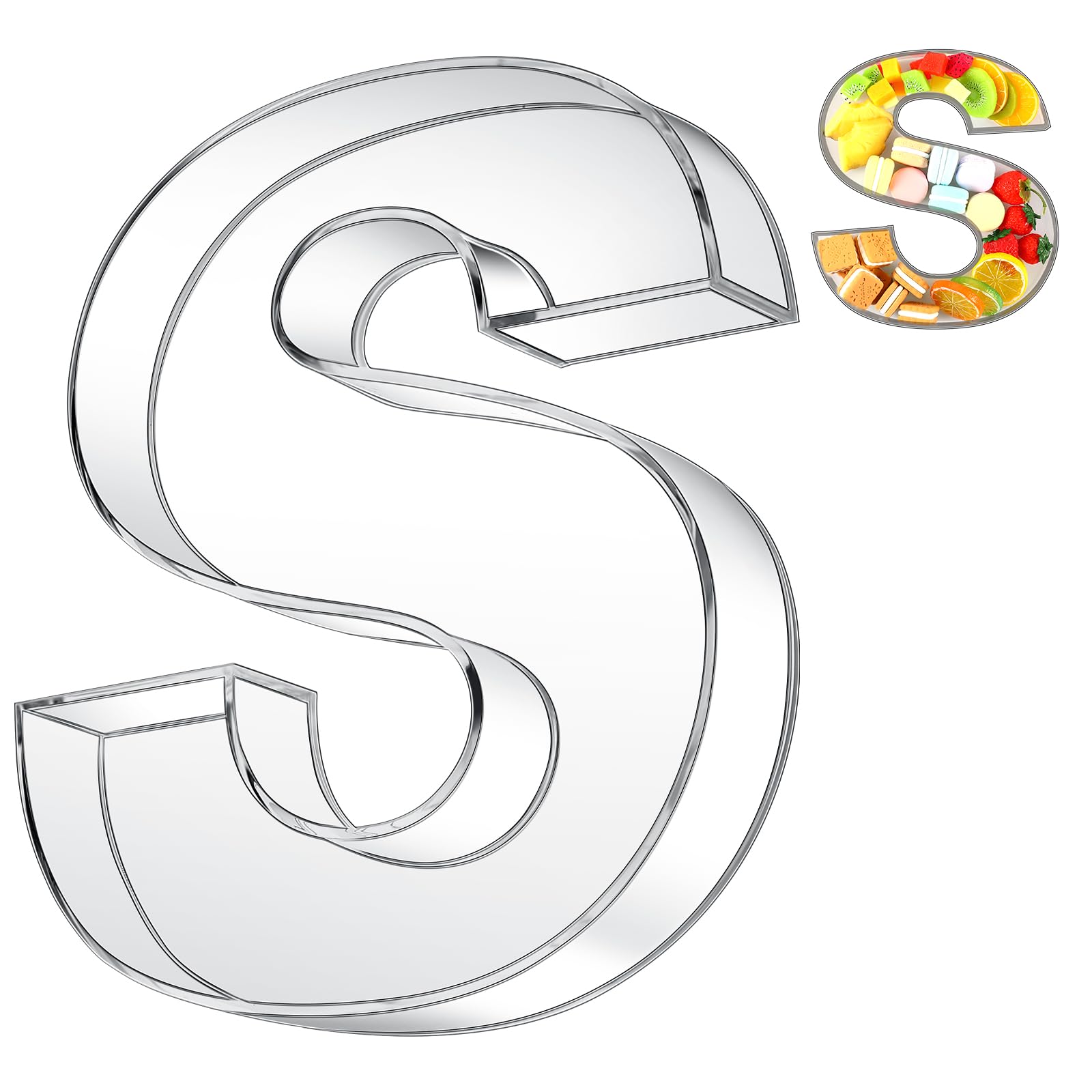 Photo 1 of Uiifan 10'' Acrylic Letter Box Form Tray Display Fillable Letter Charcuterie Box Acrylic Candy Dish for Birthday Party Reusable Plates for Food, Not Include Lid(Clear,Letter S)