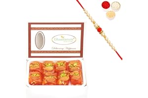 Ghasitaram Gifts Rakhi Gifts for Brothers Rakhi Sweets - Karachi Halwa (200 GMS)with Beads Rakhi