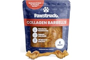 Pawstruck Natural Large Collagen Stick Barbells for Dogs - Vet-Approved Long Lasting Chew Alternative to Rawhide & Bully Sticks, with Glucosamine & Chondroitin - 6 Pack, Packaging May Vary