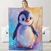 Flannel Penguin Blanket for Women, Girls & Boys - Soft, Warm & Cozy Throw Blanket for Sofa, Couch, Bed & Living Room - 60" x 50" - Penguin Decor