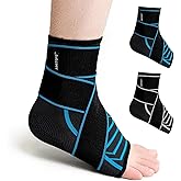 AMITOFO Ankle Brace for Sprained Ankle: Plantar Fasciitis and Achilles Tendonitis Relief, Heel Support for Men and Women with Strap for Foot Swelling and Compression (Single, Black Blue, Medium)