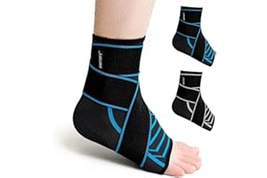 AMITOFO Ankle Brace for Sprained Ankle: Plantar Fasciitis and Achilles Tendonitis Relief, Heel Support for Men and Women with Strap for Foot Swelling and Compression (Single, Black Blue, Medium)