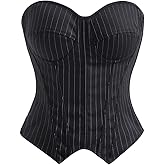 winkbay Women's Goth Striped Lace Up Corset Top Vintage Strapless Boned Party Tube Shapewear Top