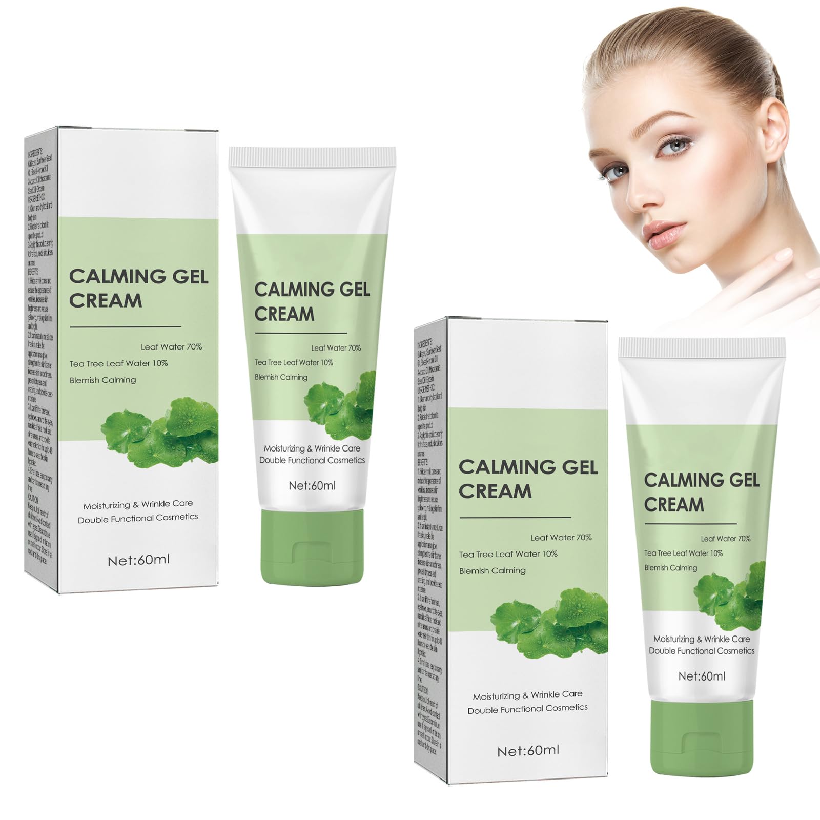 2 Pieces Centella Calming Gel Cream, Soothing Cream, Day&Night Cream, Calming Moisturiser, Day Cream With Centella Asiatica And Niacinamide For Optimum Care Throughout The Day Without Greasy Residues