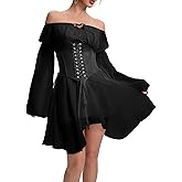 TSMNZMU Womens Two Piece Sets Corset Dress Off Shoulder Bell Sleeve Chiffon Dresses Lace-Up Mini Bustier Party Dress