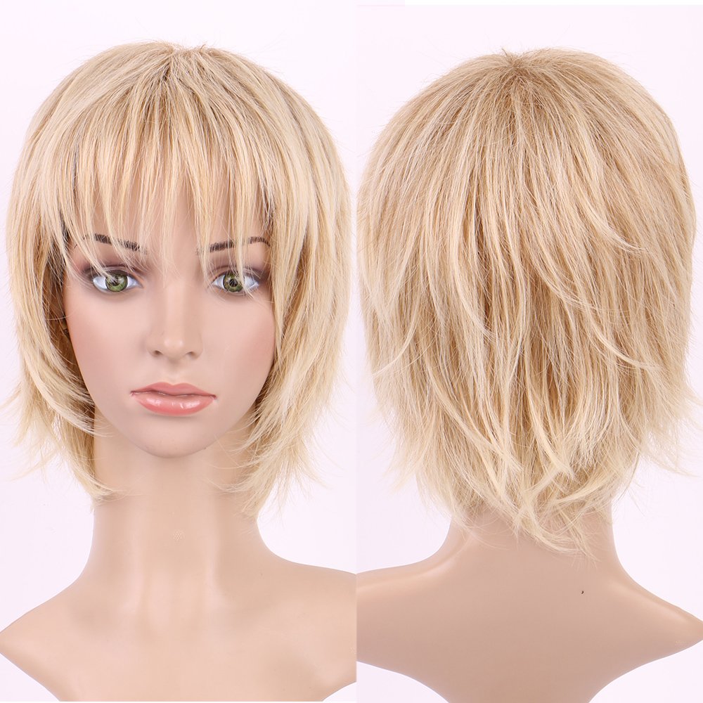 S-noilite Women's Short Wig Straight Wavy Blonde Highlight Hair Full Wigs Daily Party — image 1