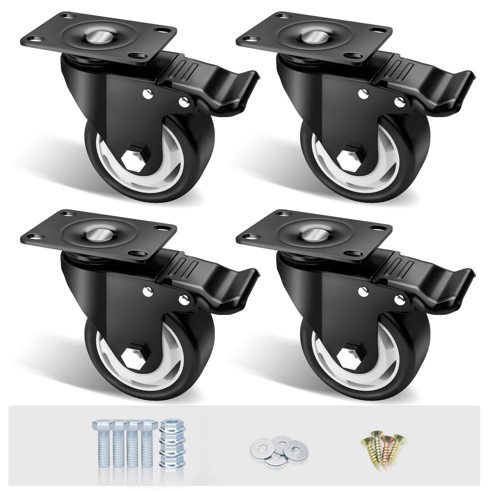 Photo 1 of ASHGOOB 3" Caster Wheels Set of 4, Heavy Duty Casters with Brake, No Noise Locking Casters with Polyurethane (PU) Wheels, Swivel Plate Castors Pack of 4