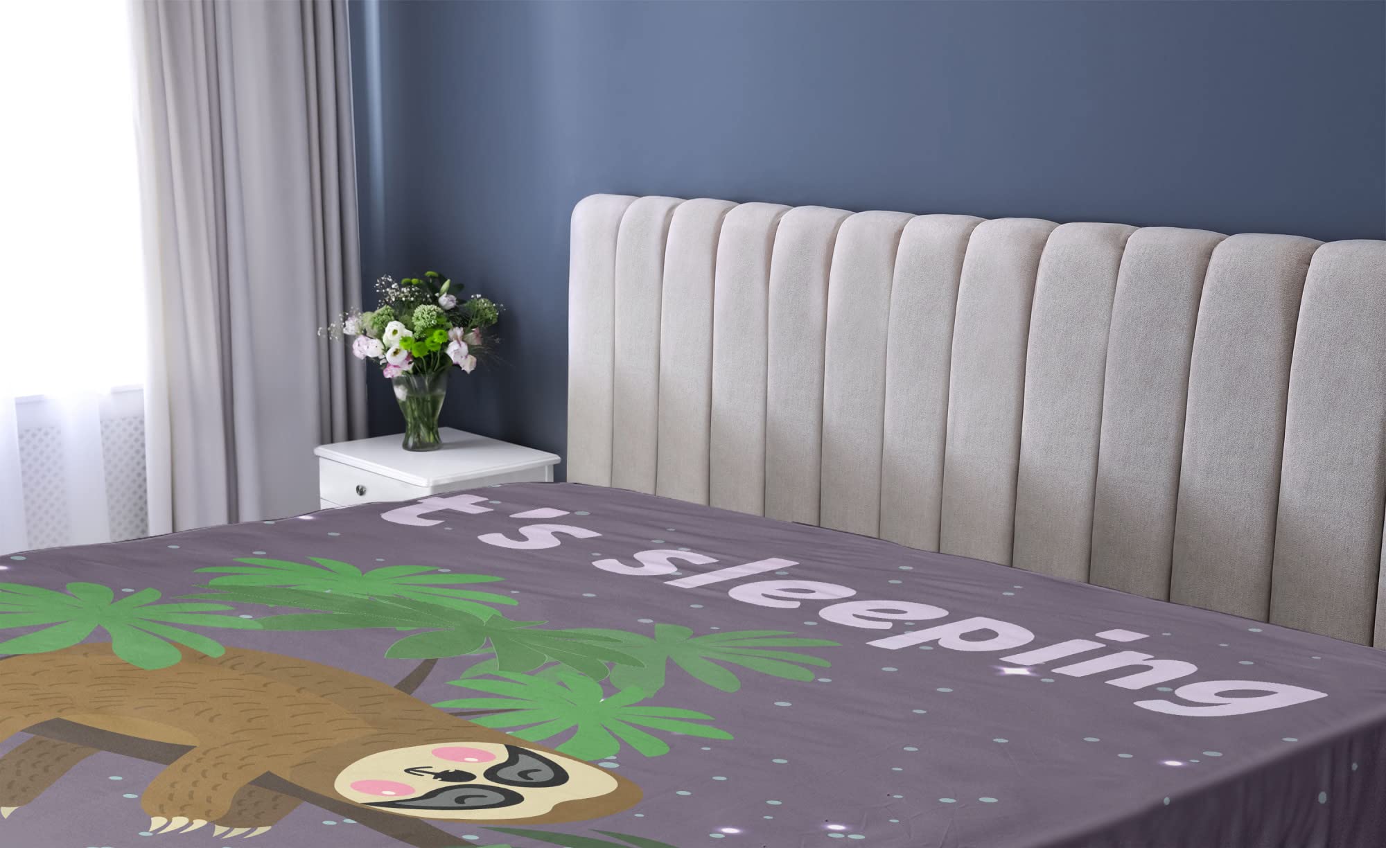 Ambesonne Sloth Fitted Sheet, Cartoon Character