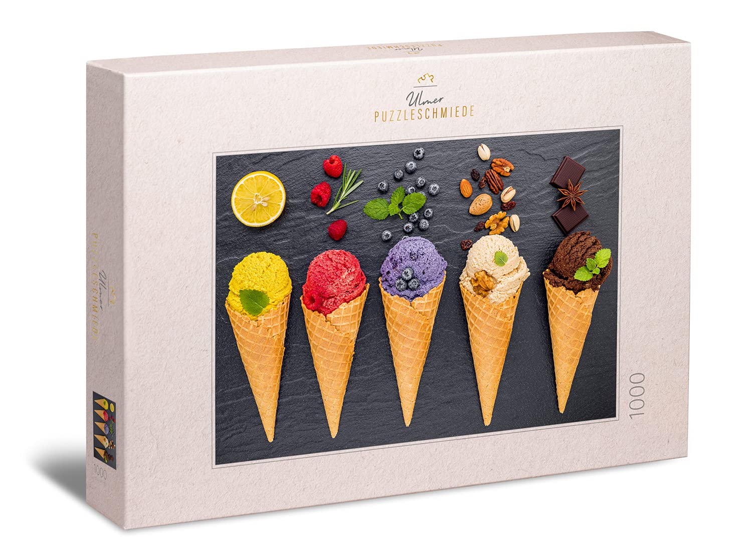Ulmer Puzzleschmiede - Puzzle " Ice cold colors": 1000 pieces jigsaw puzzle - Colorful ice cream cone modern photography with great colors for a puzzle