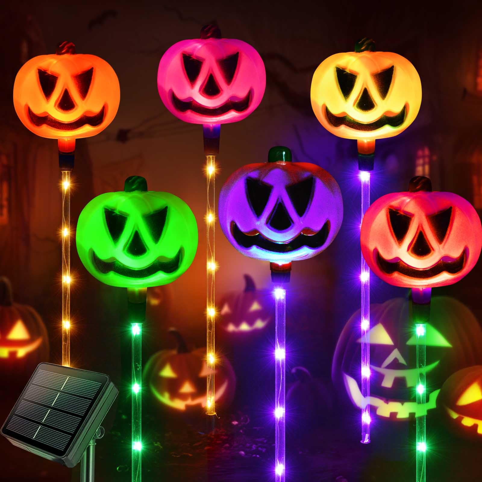 Photo 1 of Homeleo Set of 6 Solar Pumpkin Pathway Lights for Halloween Decorations Outdoor, Color Changing Outdoor Lights, Light up Jack O Lantern Pumpkins Party Porch Yard HLD578