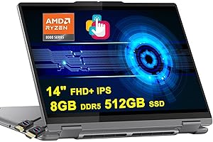 Lenovo Yoga 7 2-in-1 AI PC Laptop | 14" FHD+ Touch | AMD Zen4 6-core Ryzen 5 8640HS (>i7-1255u) | 8GB DDR5 512GB SSD | Backlit Fingerprint FHD IR Privacy Camera Long-Lasting Battery Win11 + HDMI Cable