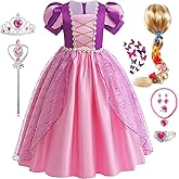 G.C Girls Princess Costume Dress Up Toddler Puff Sleeve Dresses Wig Crown Wand Jewelry Halloween Cosplay Clothes