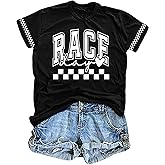 Racing Shirts for Women Checkered Flag Graphic Printed T-Shirt Race Lover Tshirt Race Day Short Sleeve Tops
