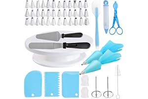 YCbingo Cake Decorating Supplies 52-in-1 Baking Accessories Turntable Stands Cake Tips, Icing Smoother Spatula, Piping Pastry