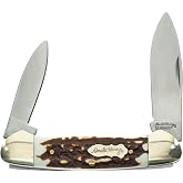 Uncle Henry Next Gen Staglon 11UH LG Canoe 6.1in Folding Knife with Two Stainless Steel Drop-Point Blades and Staglon Handle for Hunting, Camping and EDC