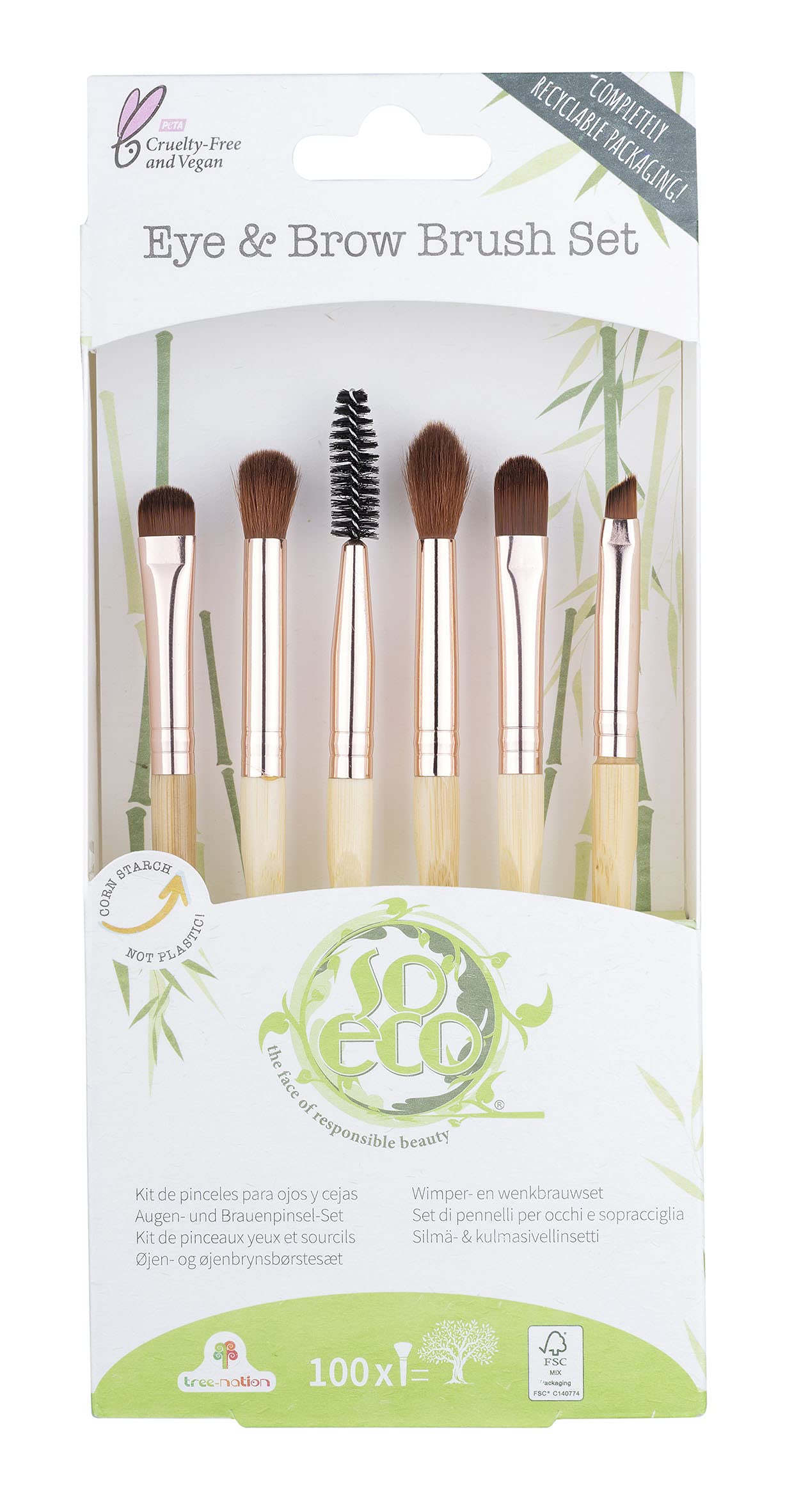So Eco Eye Brush Set - Vegan & Cruelty-Free 5-Piece Eye Makeup Brush Kit, Soft Synthetic Bristles, Bamboo Handles
