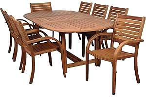 Amazonia Arizona 9 Piece Oval Outdoor Dining Set | Eucalyptus Wood | Durable and Ideal for Patio and Backyard