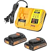 2Pack 3.0Ah Replacement for Dewalt 20V Battery with DCB112 Charger