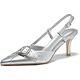 Coutgo Womens Slingback Kitten Heels Studded Closed Pointed Toe Pumps with Buckle Party Dress Shoes
