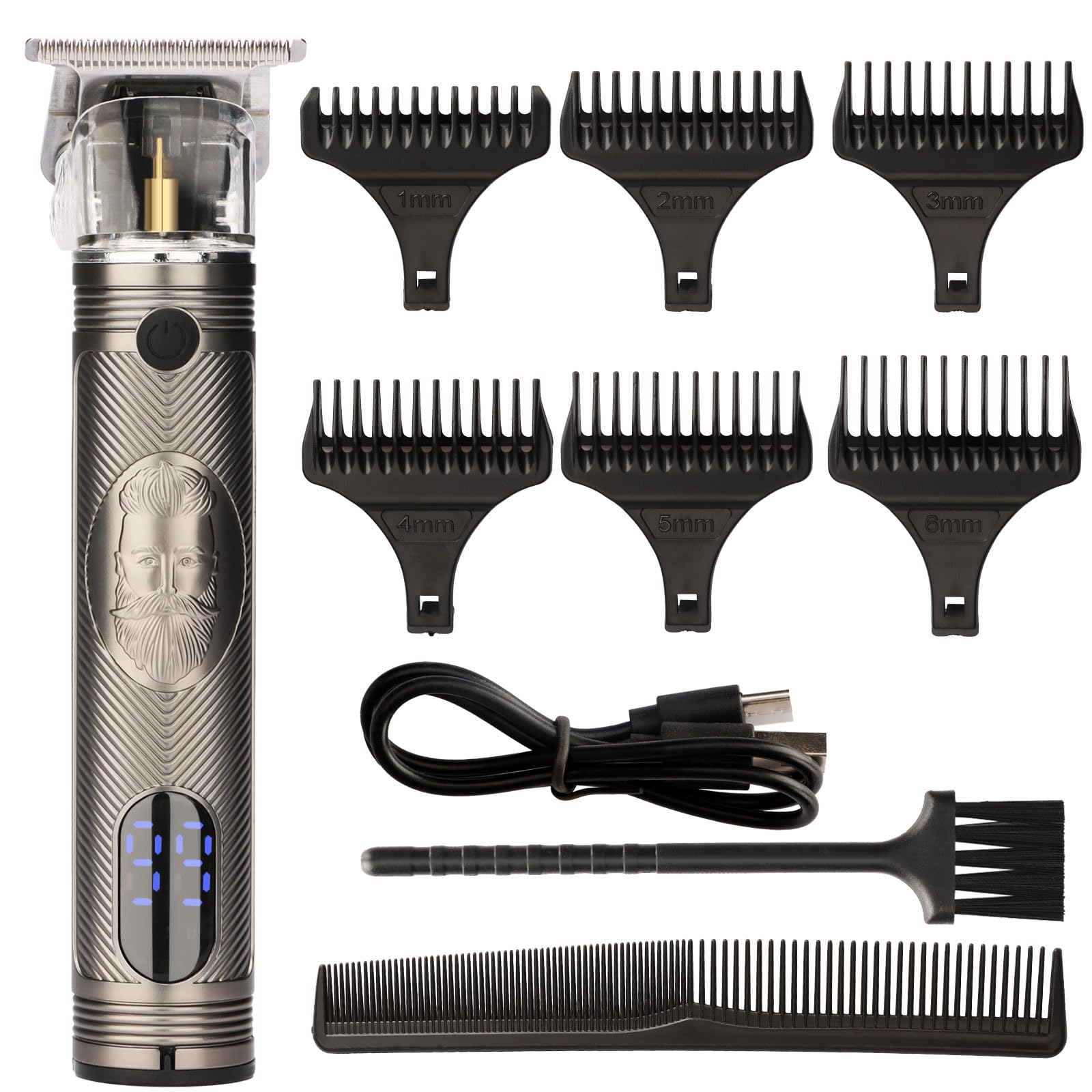 Electric Hair Clipper and Beard Trimmer for Men, Zero-Gapped Cordless Grooming Kit with Sharp Blades, Precision Cutting, LCD Display, USB Rechargeable,megzi 216