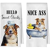 BlissfulAbon Australian Shepherd Bathroom Towels Set - Funny Australian Shepherd Decorative Waffle Weave Hand Towels for Toilet Bathroom, 16×24 Inches Set of 2