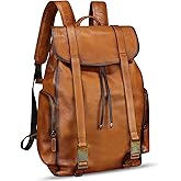 IVTG Genuine Leather Large Backpack for Men and Women Knapsack purse Rucksack Fashion Daypack High Capacity for Travel (Brown)