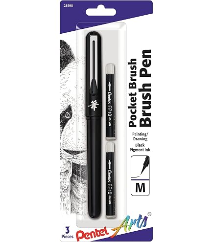 Kuretake MANNEN MOUHITSU Fude Brush Pen No.13 – Corpo Nero Con Punta In Pelo Naturale Di Zibellino – Inchiostro Nero Ricaricabile – Made In Japan