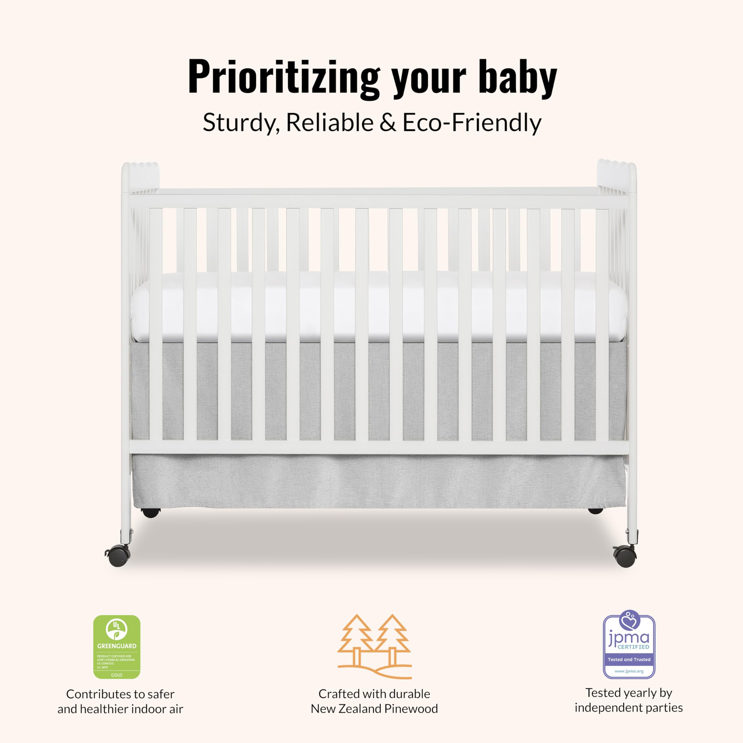 Dream On Me Carson Classic 3-in-1 Convertible Full-Size Baby Crib in White, GreenGuard Gold & JPMA, 4 Mattress Heights, Converts to Day & Toddler Bed, Locking Wheels, Classic Nursery Design