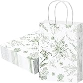 Gueevin 24 Pcs Sage Green Floral Gift Bags Bulk Flower Party Small Paper Bags with Handles Decorative Packaging Goodie Candy Treat Pouches for Wedding Birthday Tea Party, 5.9 x 8.3 x 3.1 Inch