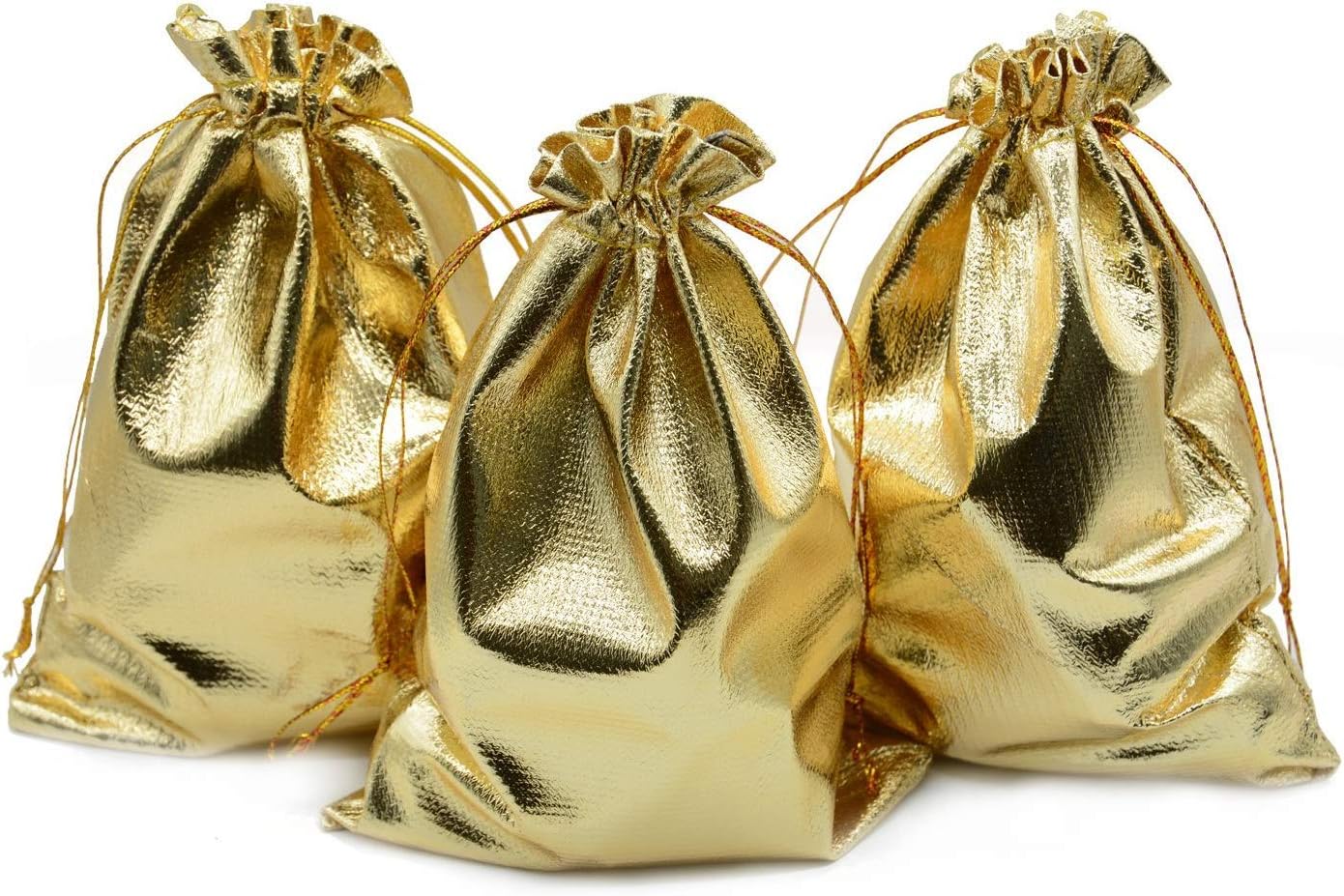 Pack of 100 5"x 7" Heavy Duty Gold Drawstring Organza Jewelry Pouches Wedding Party Christmas Favor Gift Candy Chocolate Bags (5"x 7", Gold)