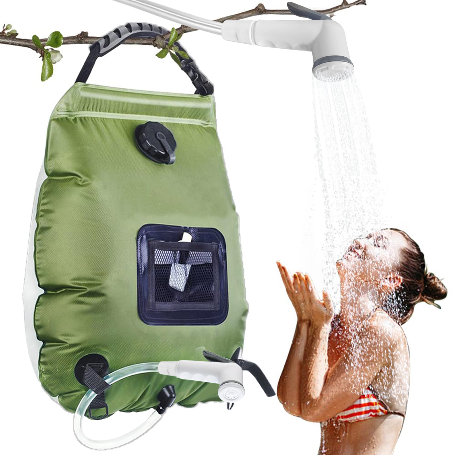 Solar Shower Bag, 20 L Outdoor Hot Water Shower Bag, Solar Powered Camping Shower with Temperature Hot Water, Portable Solar Heating Bag, Camping Shower Bag with Shower Head, Outdoor, Hiking