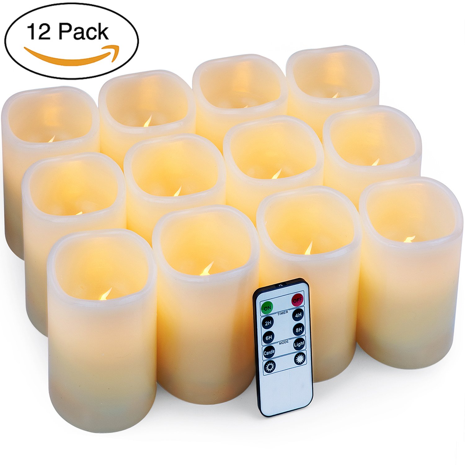 Flameless Candles Flickering LED Candles Set of 12 (D3" X H4") Ivory