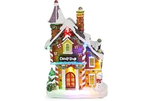 innodept12 Christmas Candy Gingerbread House Decor - Christmas Village Houses Building with LED Light up Decorative Tabletop Decoration